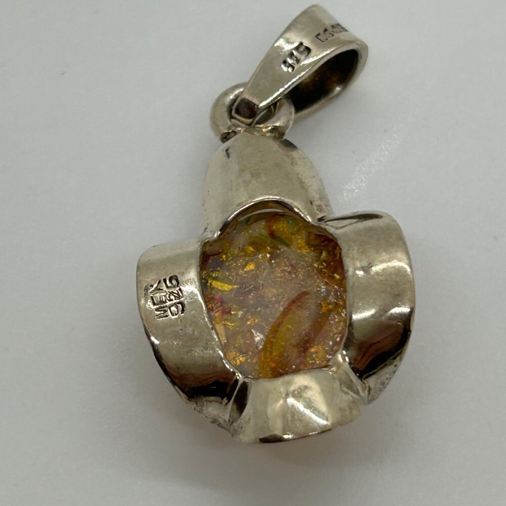 Vintage 925 Sterling Silver Pendant Confetti Faux Opal Boho Mexico 8.44 Grams - Picture 8 of 13